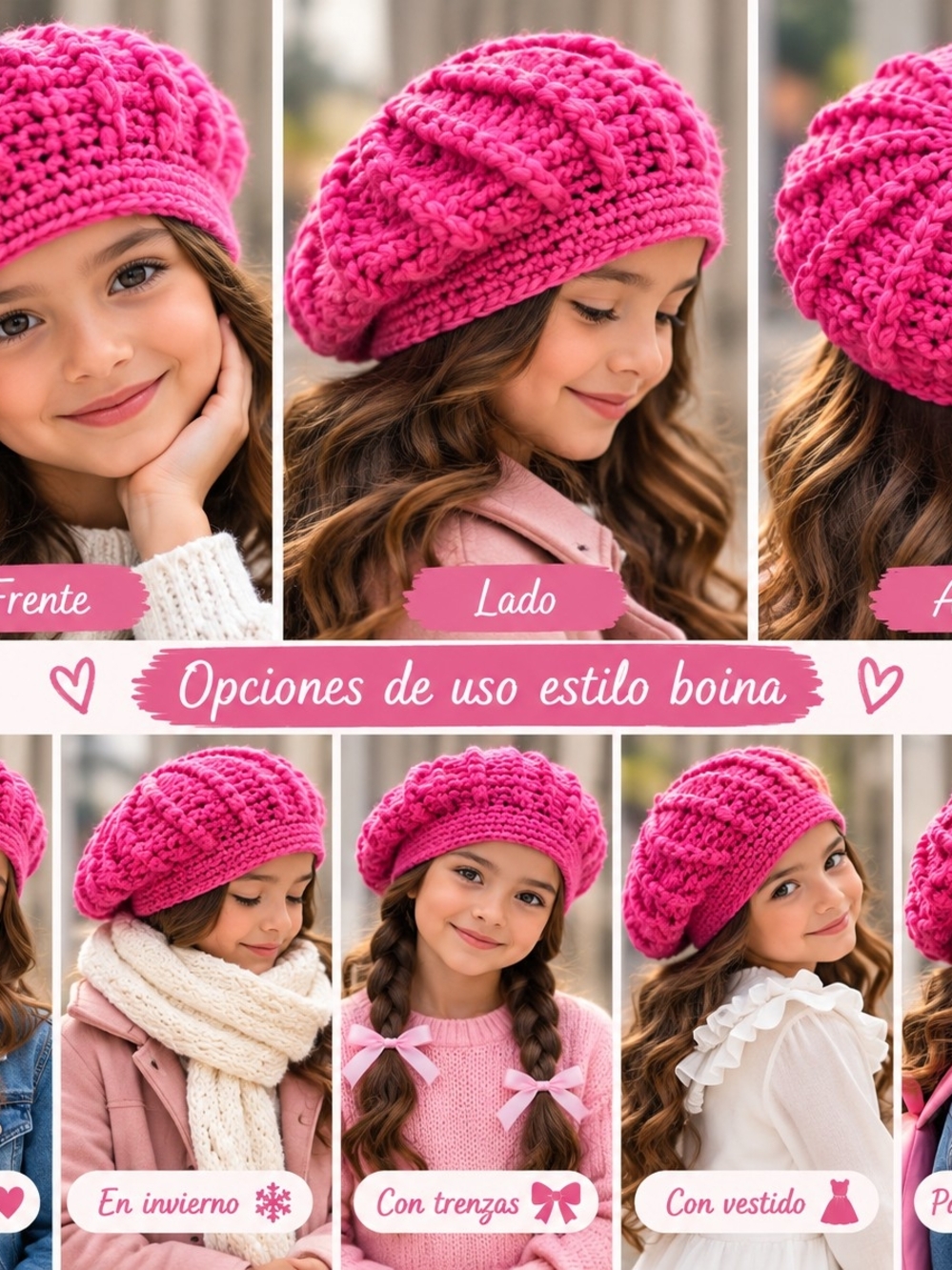 Girls Hot Pink Knit Beret - Cozy Kids Winter Hat